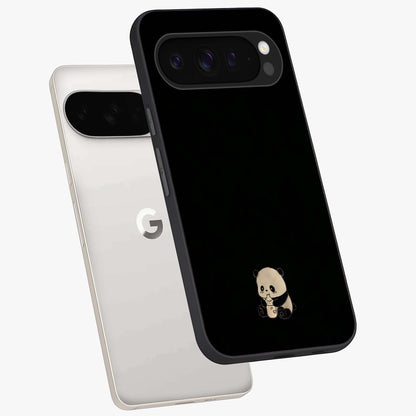 Midnight Panda Love Glass Case displayed in angled mockup highlighting adorable panda illustration with midnight aesthetic.