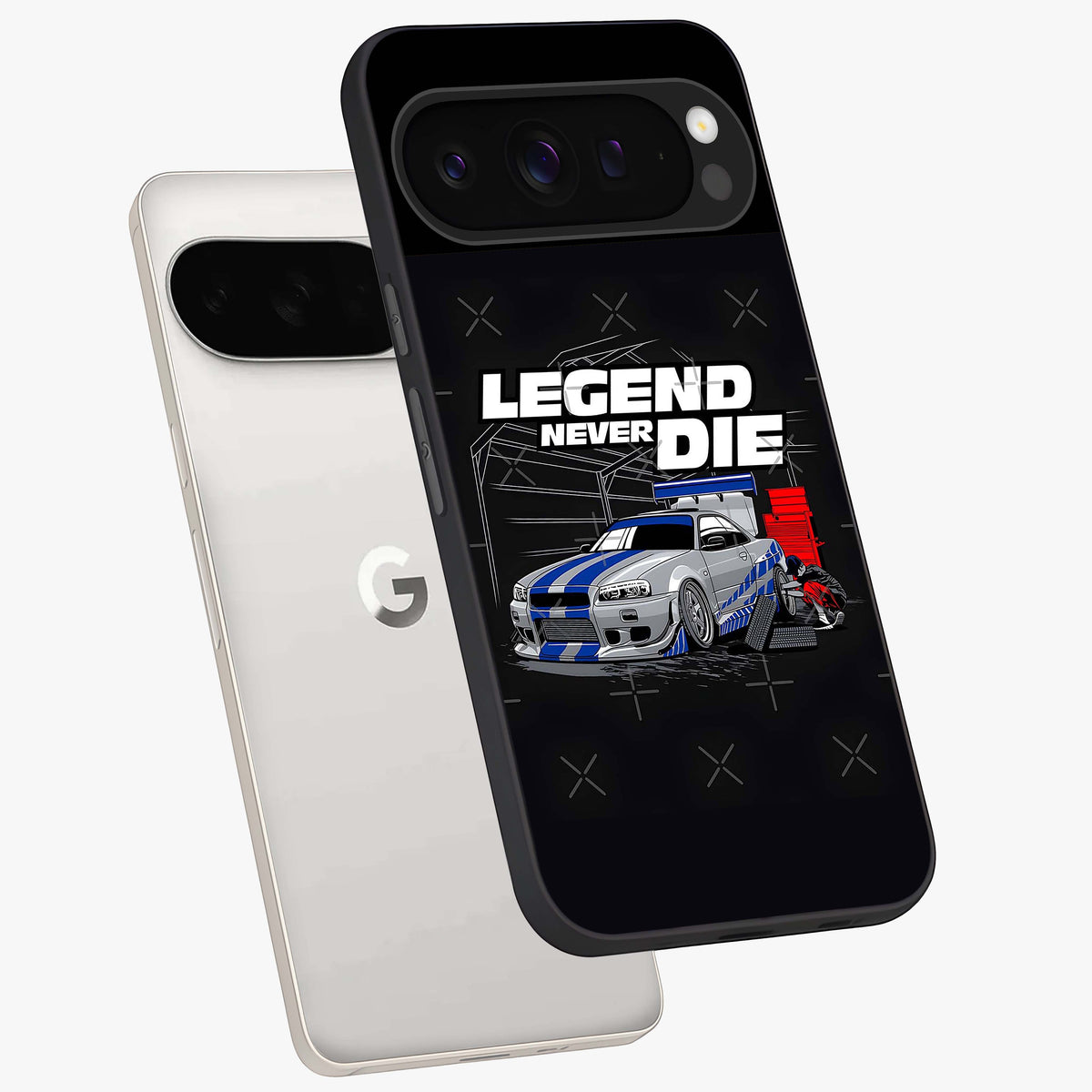 Midnight Racing Legacy Glass Case displayed in angled mockup highlighting dynamic automotive design with bold midnight aesthetic.