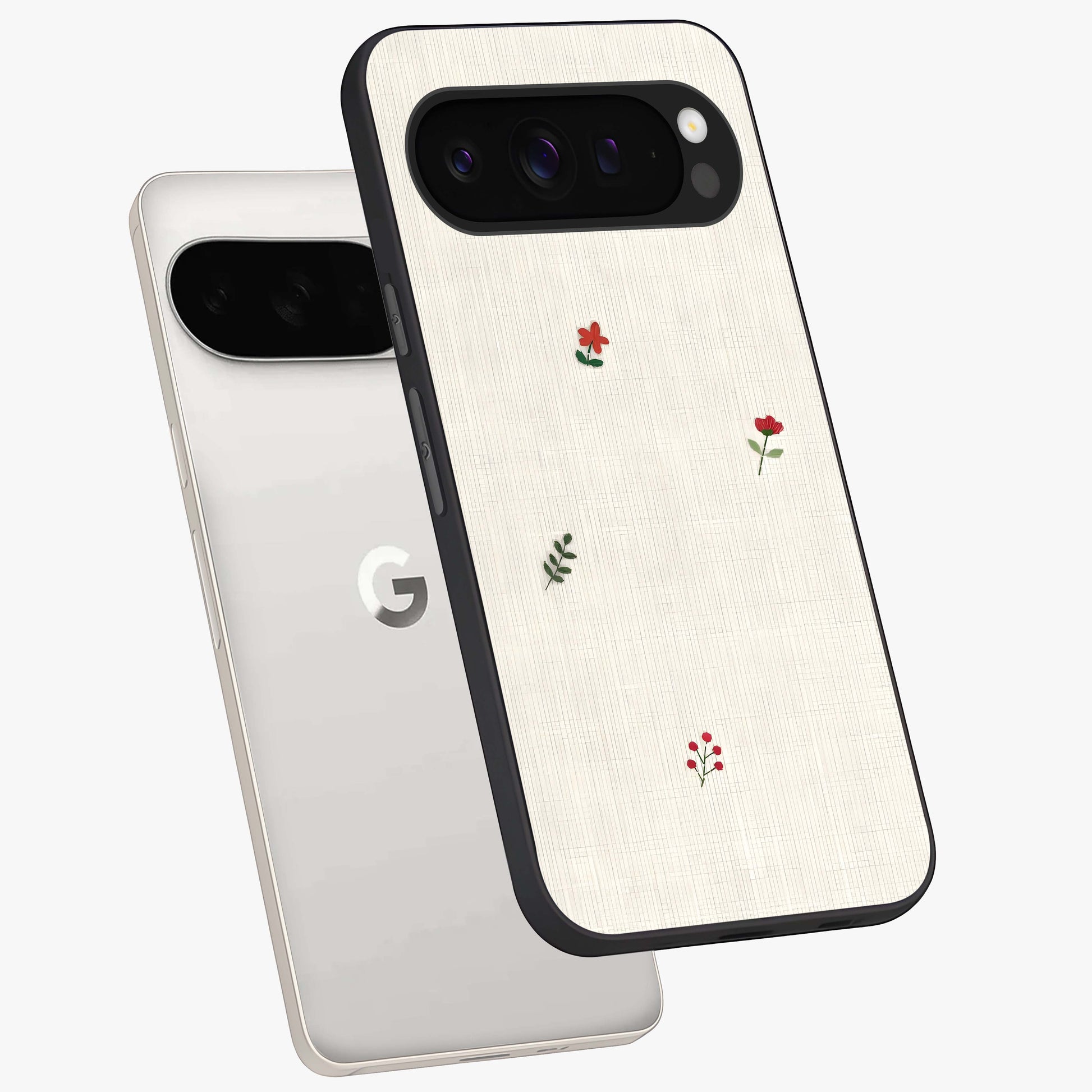 Minimalistic Blue With White Flower Pattern Glass Case displayed in angled mockup highlighting simple floral design with minimal aesthetic.