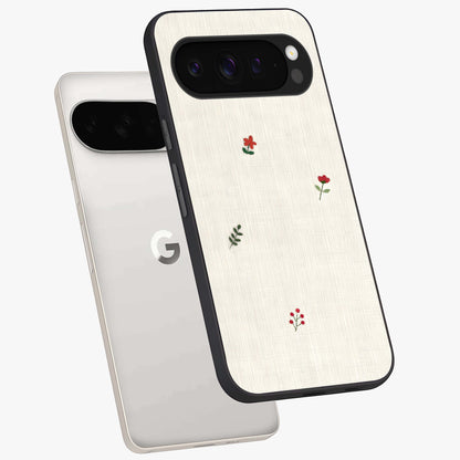 Minimalistic Blue With White Flower Pattern Glass Case displayed in angled mockup highlighting simple floral design with minimal aesthetic.