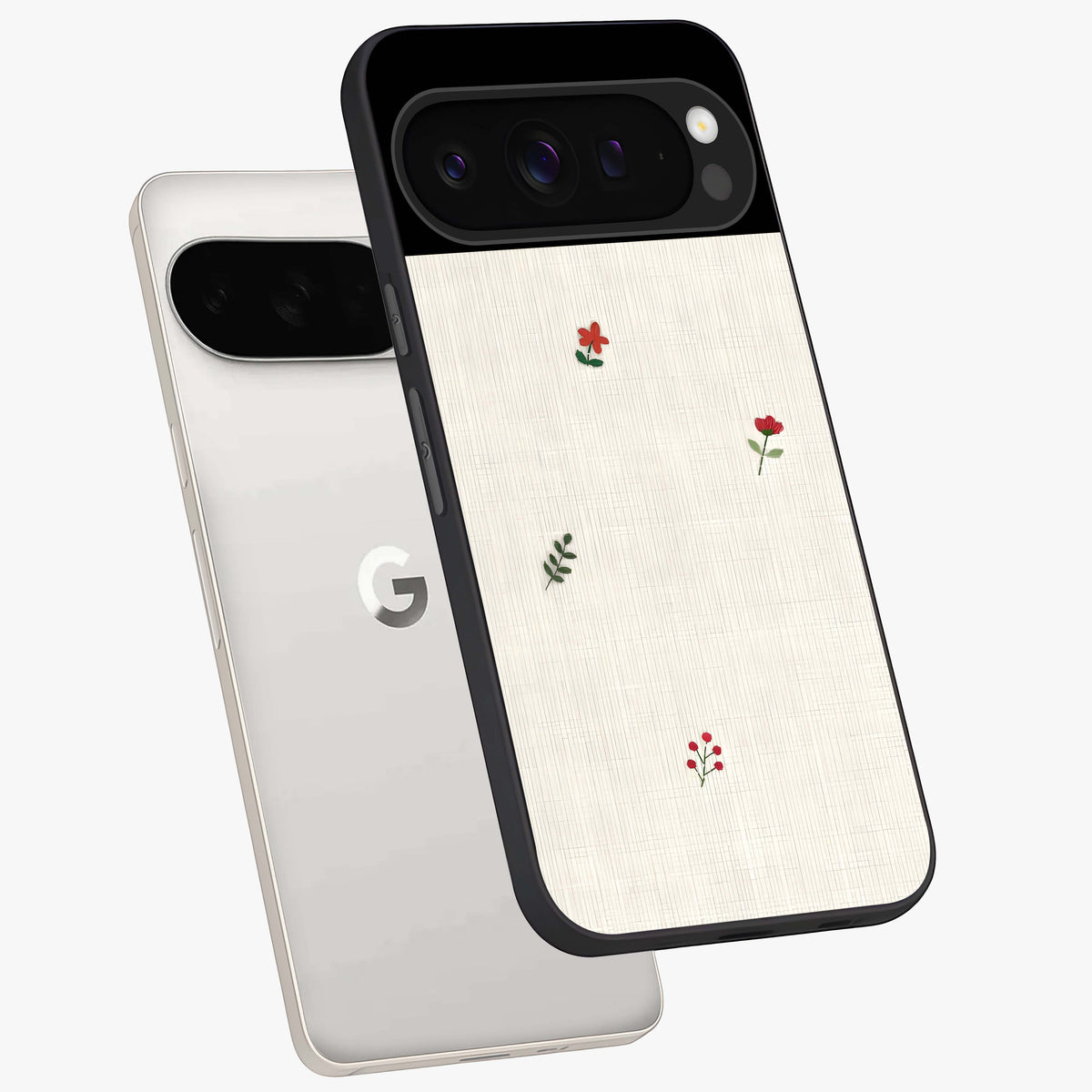 Minimalistic Blue With White Flower Pattern Glass Case displayed in angled mockup highlighting simple floral design with minimal aesthetic.