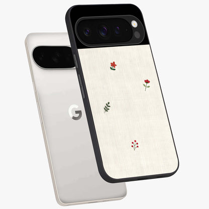 Minimalistic Blue With White Flower Pattern Glass Case displayed in angled mockup highlighting simple floral design with minimal aesthetic.