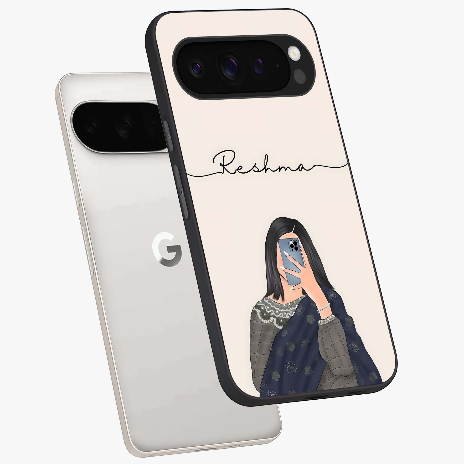 Mirror Mood Muse With Custom Name Glass Case displayed in angled mockup highlighting aesthetic mirror inspired design with custom name feature.
