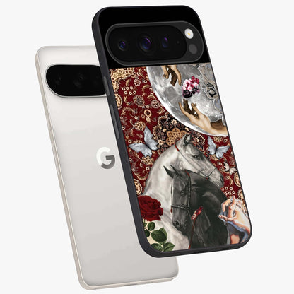 Moonlit Royal Stallion Glass Case displayed in angled mockup highlighting powerful stallion illustration with royal night aesthetic.