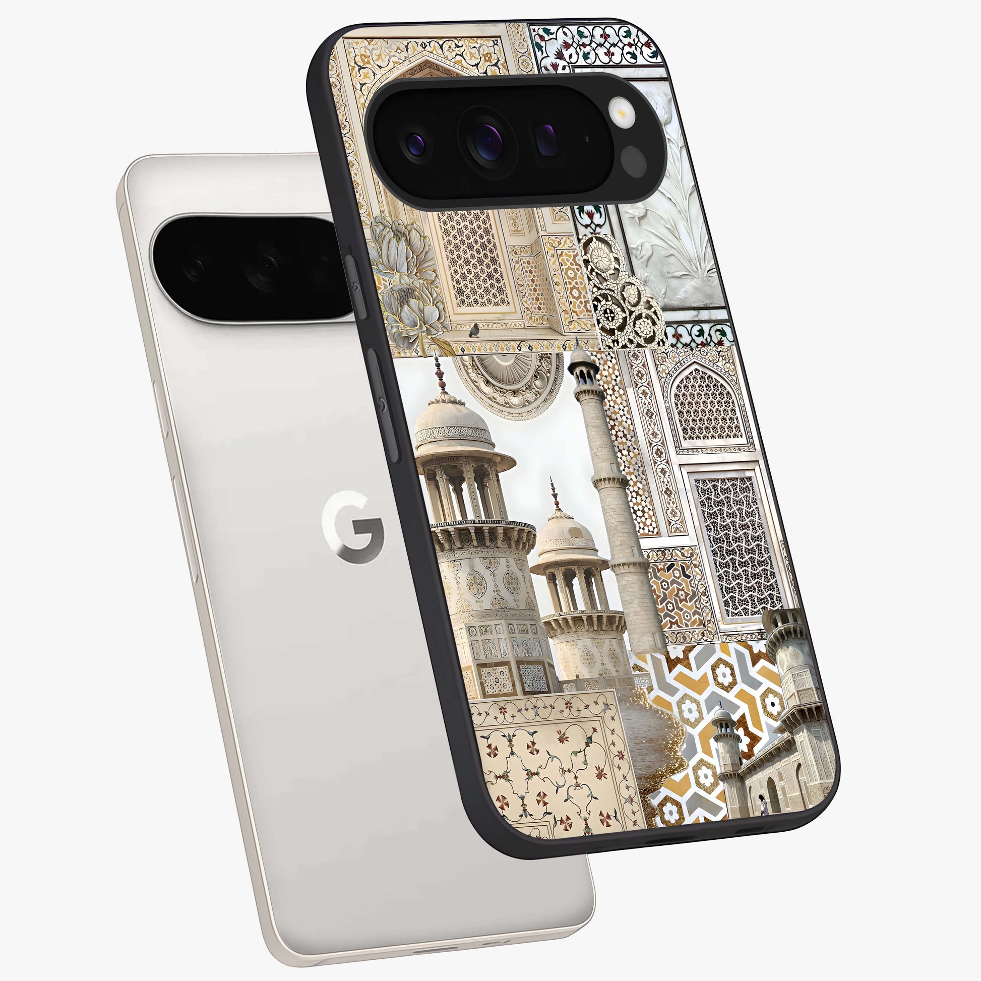 Mughal Marble Legacy Glass Case displayed in angled mockup highlighting elegant heritage marble artwork with royal aesthetic.