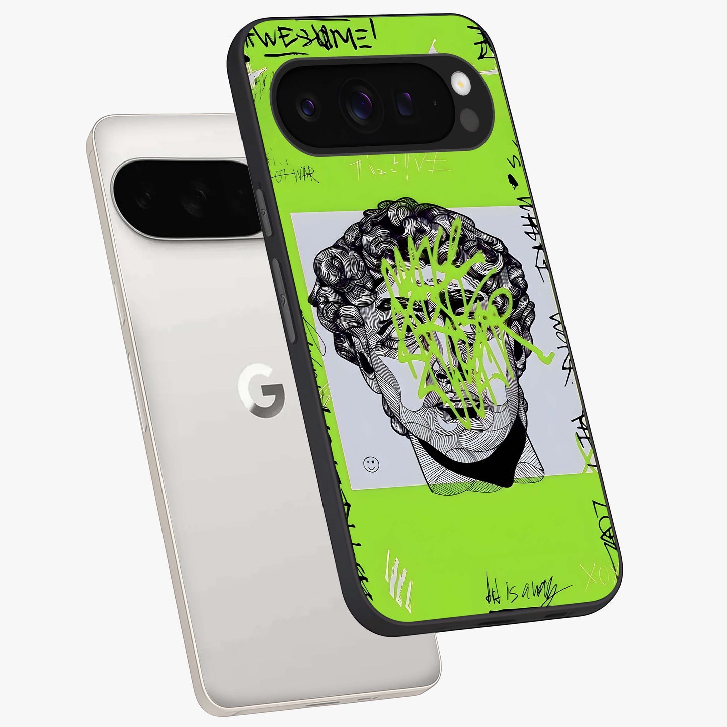 Neo Graffiti Rebellion Glass Case displayed in angled mockup highlighting urban street art design with rebellious aesthetic.