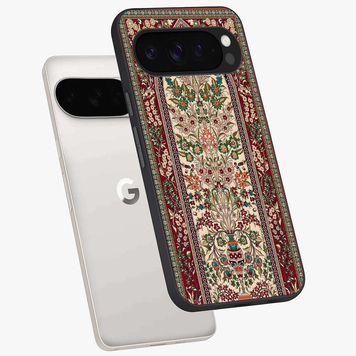 Persian Inspired Glass Case displayed in angled mockup highlighting intricate traditional design with elegant cultural aesthetic.