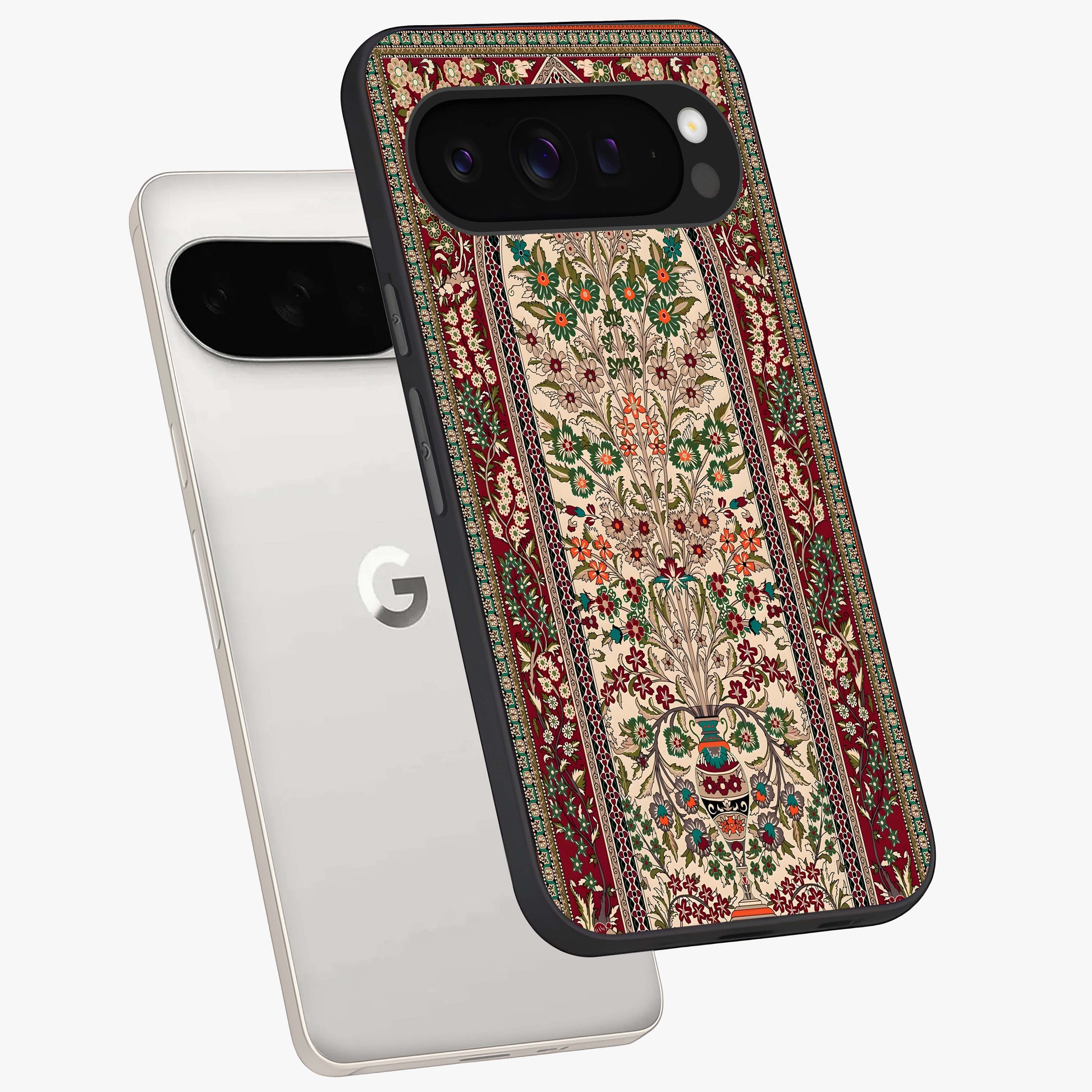 Persian Inspired Glass Case displayed in angled mockup highlighting intricate traditional design with elegant cultural aesthetic.