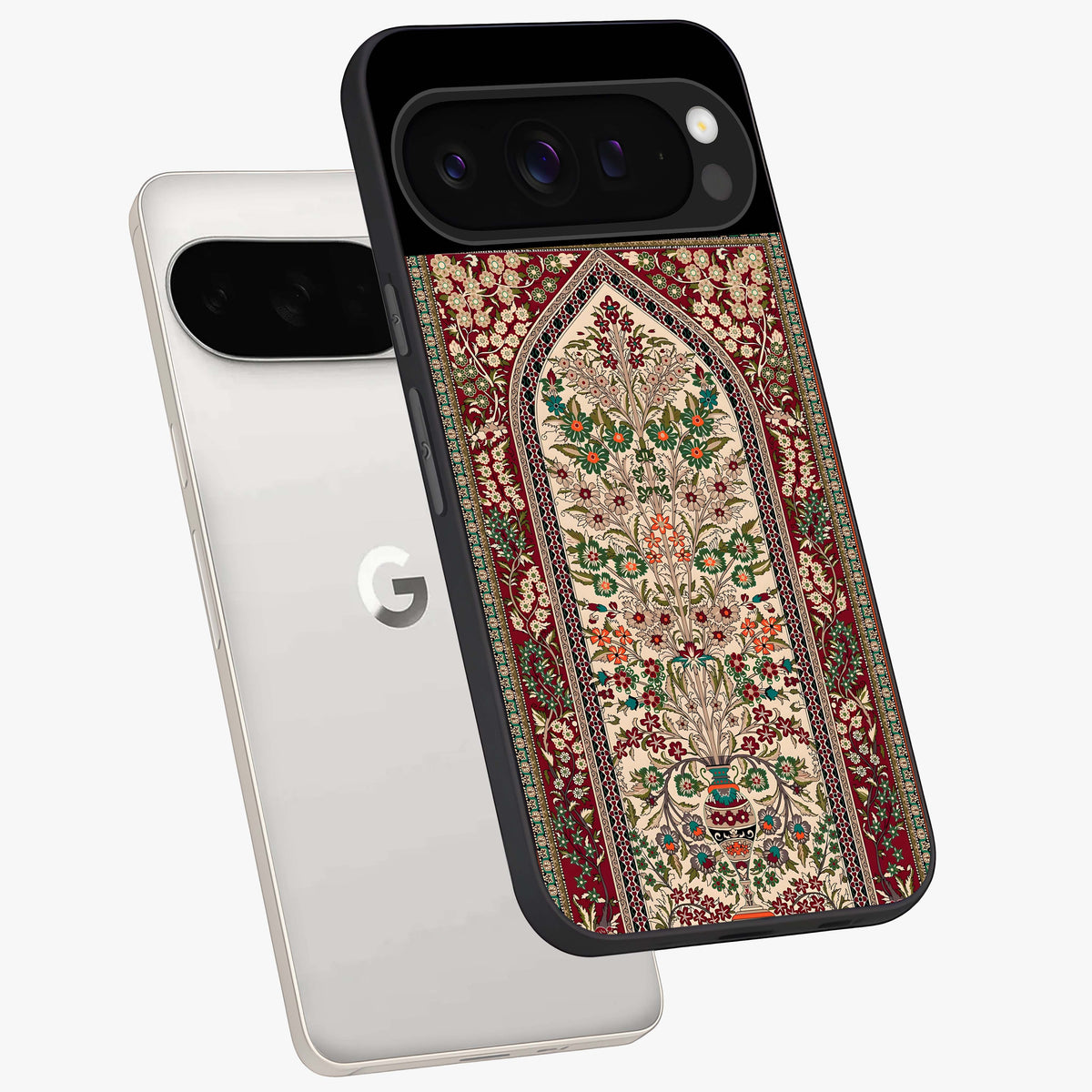 Persian Inspired Glass Case displayed in angled mockup highlighting intricate traditional design with elegant cultural aesthetic.