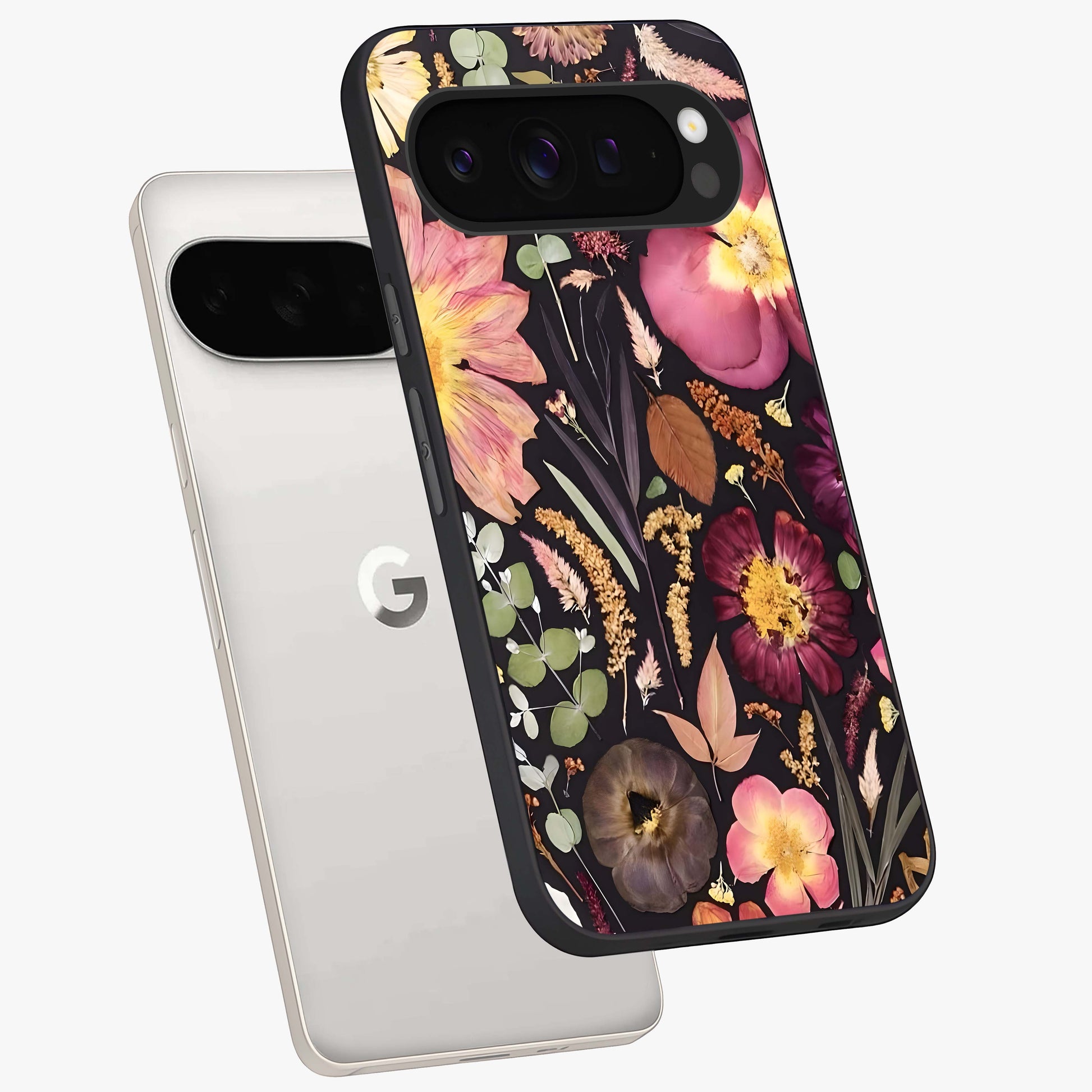 Petal Dream Tapestry Glass Case displayed in angled mockup highlighting decorative petal pattern with elegant botanical aesthetic.