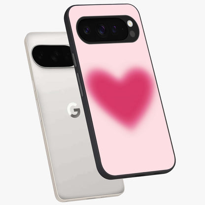 Pink Aura Heart Glass Case displayed in angled mockup highlighting vibrant pink heart design with dreamy aura aesthetic.