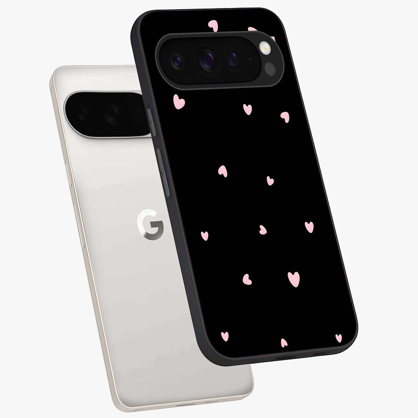 Pink Love Drops Glass Case displayed in angled mockup highlighting cute love drop design with vibrant pink aesthetic.