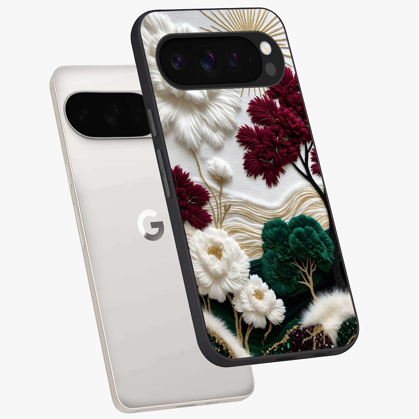 Radiant Bloom Elegance Glass Case displayed in angled mockup highlighting graceful floral design with radiant aesthetic style.