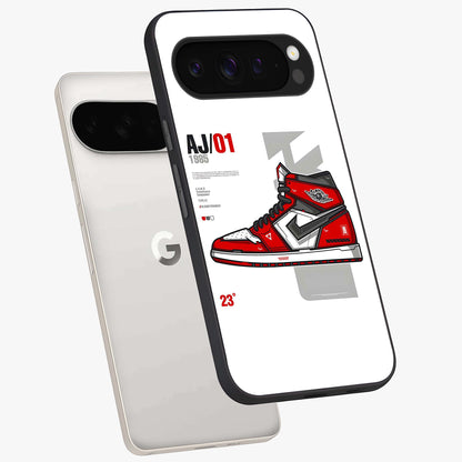 Retro Sneaker Blueprint Glass Case displayed in angled mockup highlighting detailed shoe design with sporty retro aesthetic.