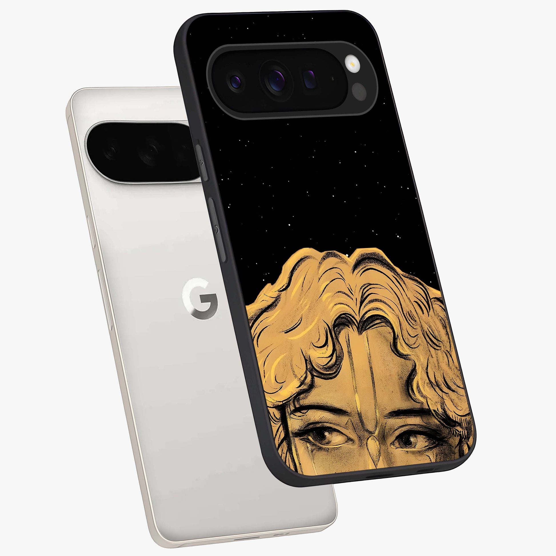 Shri Krishna Art Glass Case displayed in angled mockup highlighting spiritual Krishna illustration with divine aesthetic.