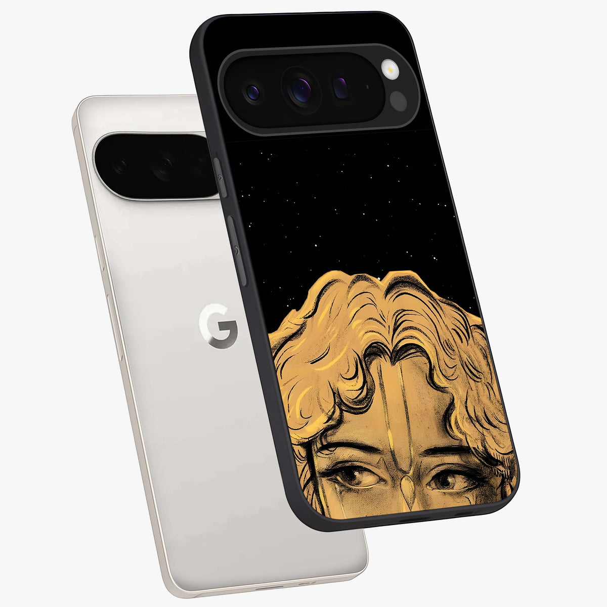 Shri Krishna Art Glass Case displayed in angled mockup highlighting spiritual Krishna illustration with divine aesthetic.