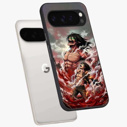 Titan Awakening Fury Glass Case displayed in angled mockup highlighting dramatic giant warrior design with bold anime aesthetic.