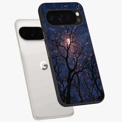 Twilight Sakura Serenade Glass Case displayed in angled mockup highlighting delicate sakura flower design with dreamy aesthetic.
