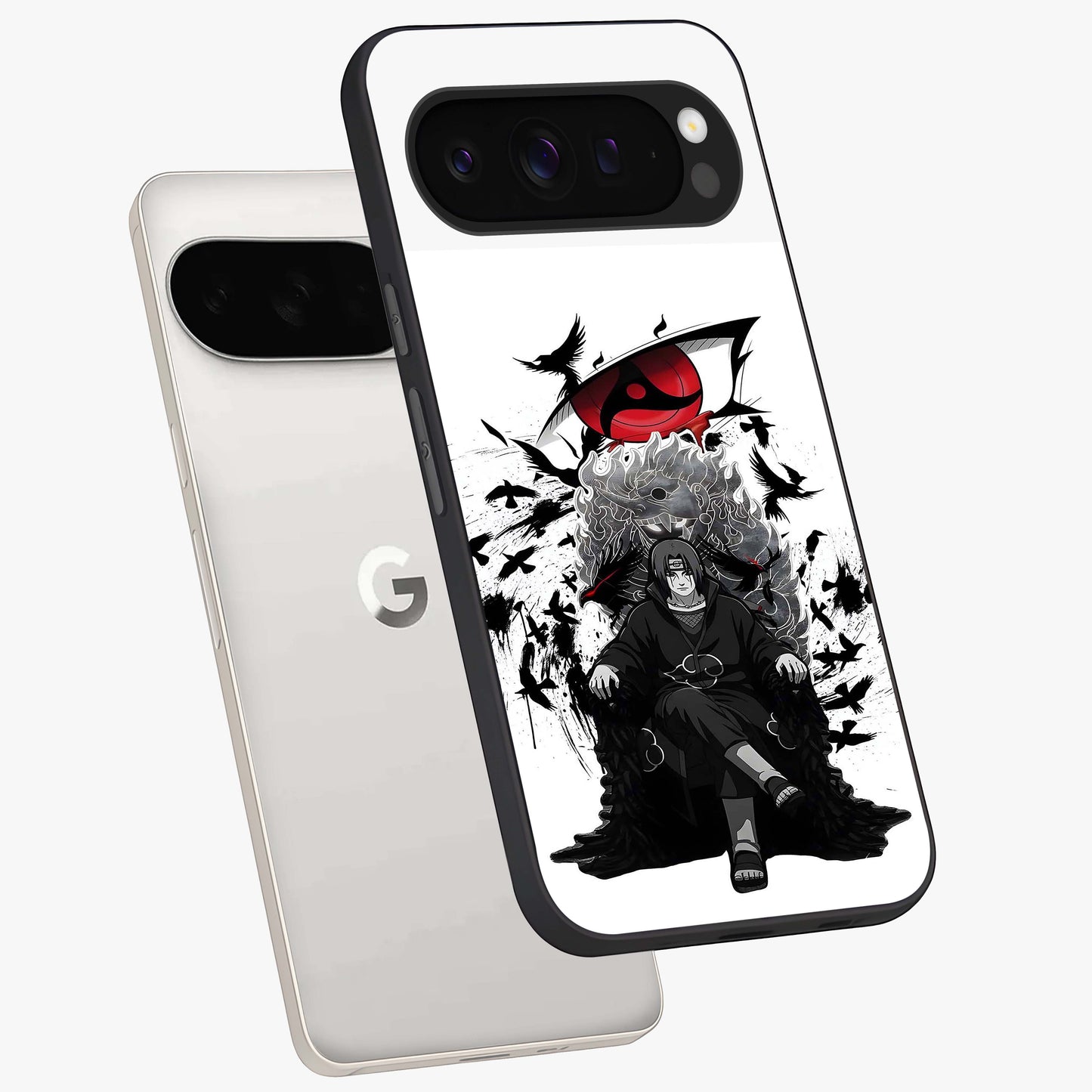 Uchiha Shadow Throne Glass Case displayed in angled mockup highlighting glowing aquatic design with celestial aesthetic.