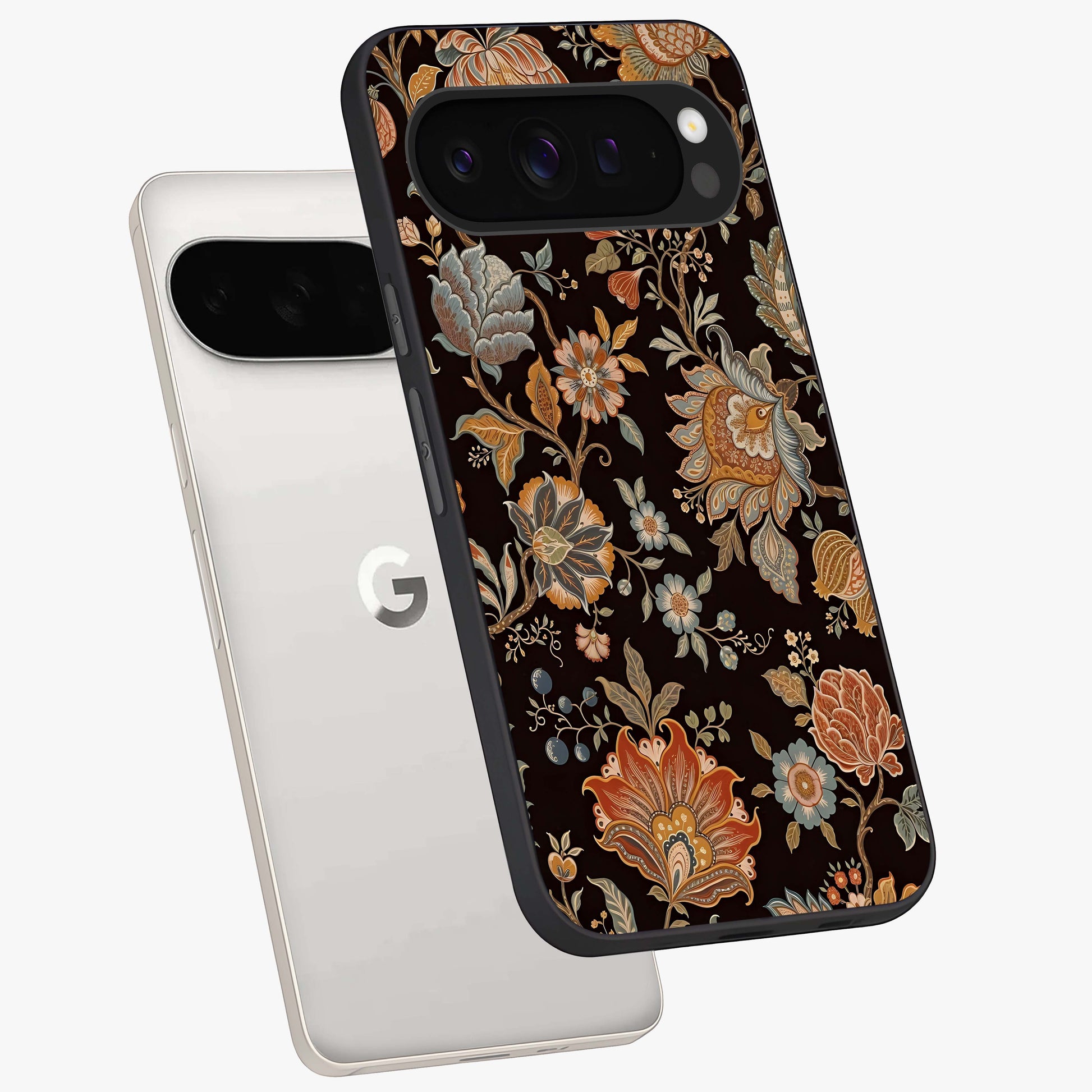 Vintage Floral Dream Glass Case displayed in angled mockup highlighting elegant vintage flower design with soft aesthetic style.