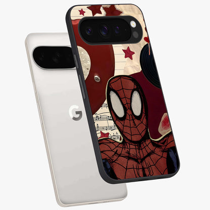 Web Warrior Vibes Glass Case displayed in angled mockup highlighting dynamic web design with comic style aesthetic.