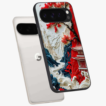 Whispers Of Sakura Waves Glass Case displayed in angled mockup highlighting flowing sakura design with soft floral aesthetic.