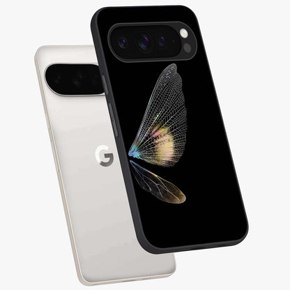 Whispers Of Wings Glass Case displayed in angled mockup highlighting soft feather design with celestial aesthetic style.