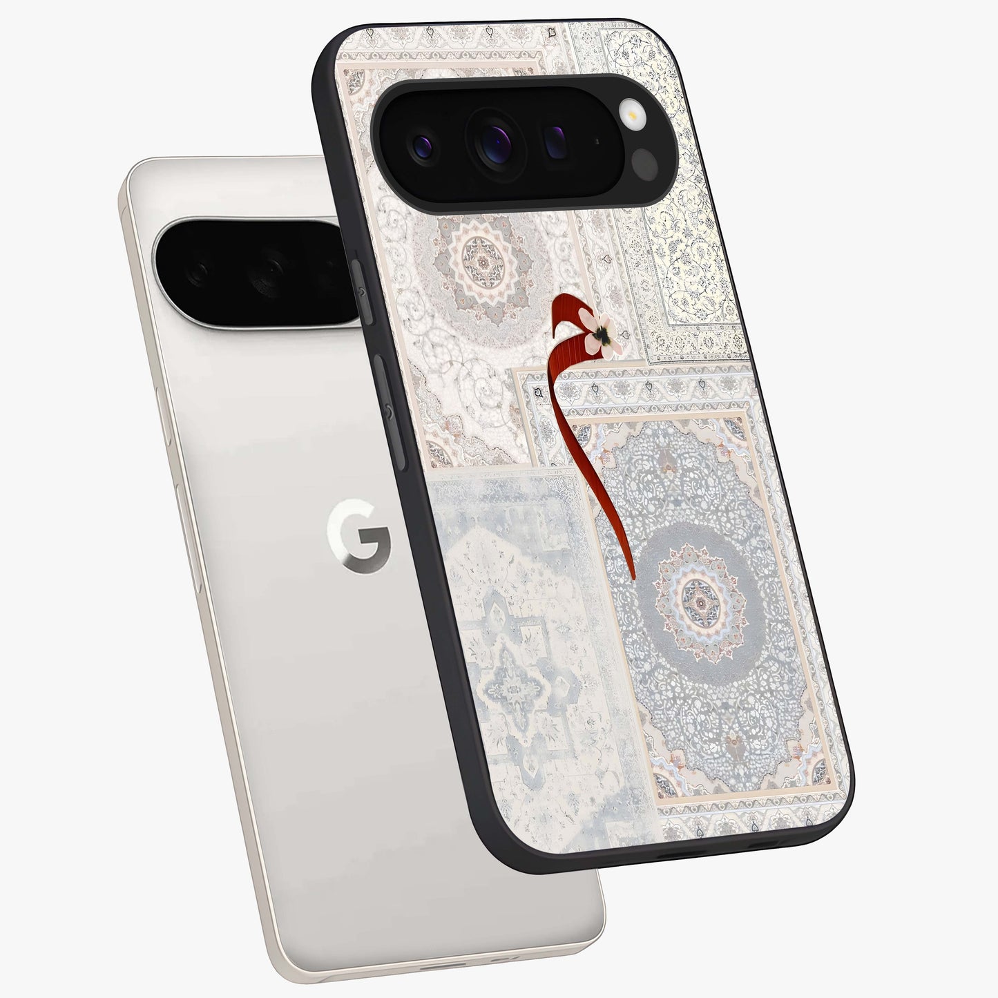 White Aesthetic Bow Glass Case displayed in angled mockup highlighting clean bow design with soft aesthetic style.