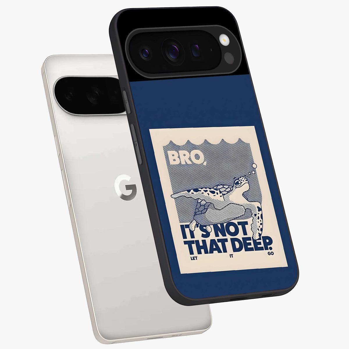 Worry Less Swim Glass Case displayed in angled mockup highlighting fun typography design with relaxed aesthetic style.