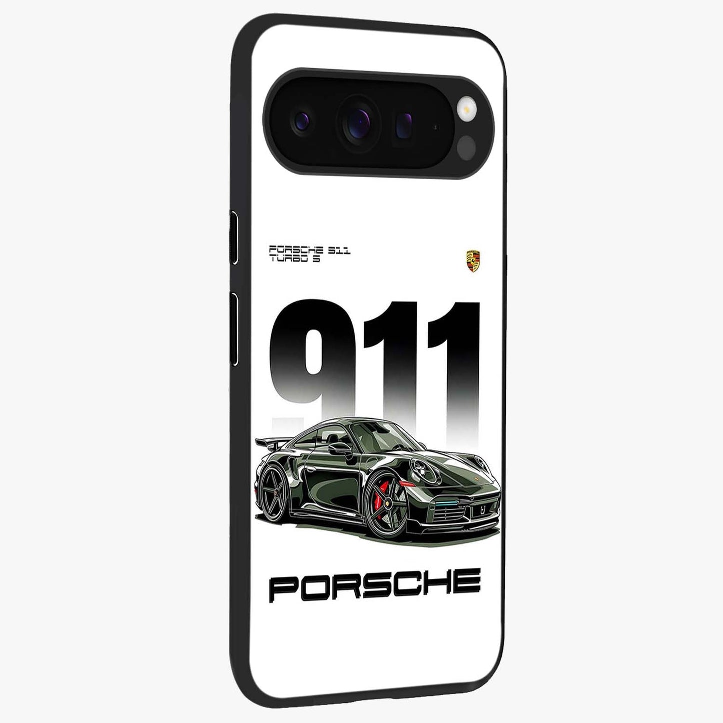 911 Turbo Dominance Glass Case upright perspective showcasing powerful racing design and modern automotive aesthetic.
