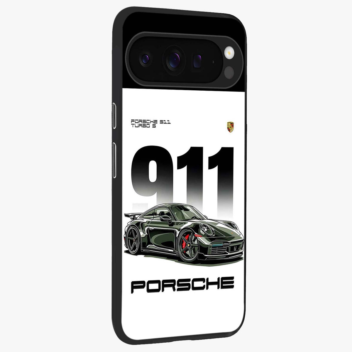 911 Turbo Dominance Glass Case upright perspective showcasing powerful racing design and modern automotive aesthetic.