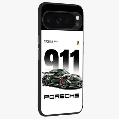911 Turbo Dominance Glass Case upright perspective showcasing powerful racing design and modern automotive aesthetic.