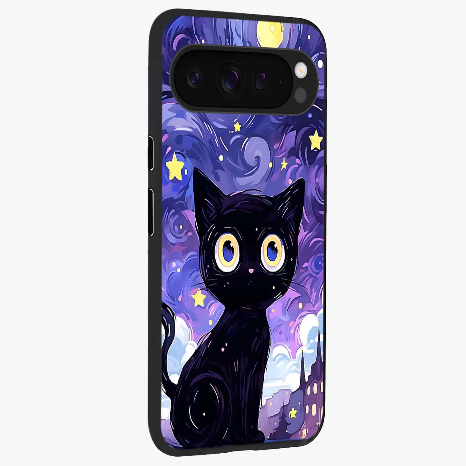 Abstract Cat Art Glass Case upright view showcasing creative feline illustration and aesthetic artistic style.