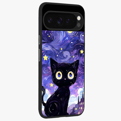 Abstract Cat Art Glass Case upright view showcasing creative feline illustration and aesthetic artistic style.