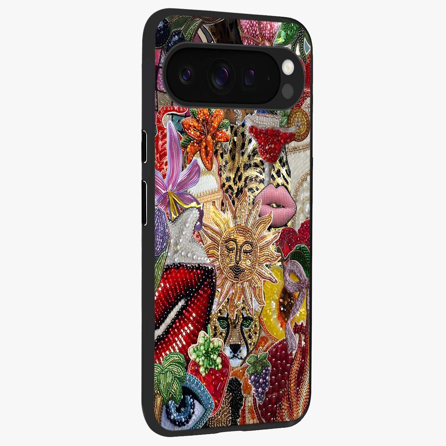 Beaded Fashion Jungle Glass Case upright view showcasing tropical jungle aesthetic with decorative bead elements.