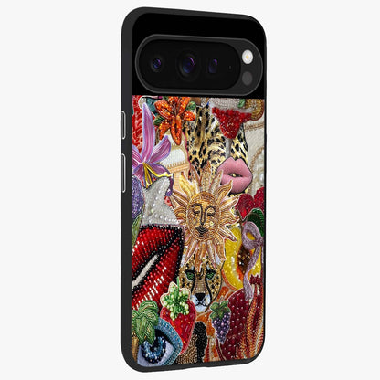 Beaded Fashion Jungle Glass Case upright view showcasing tropical jungle aesthetic with decorative bead elements.