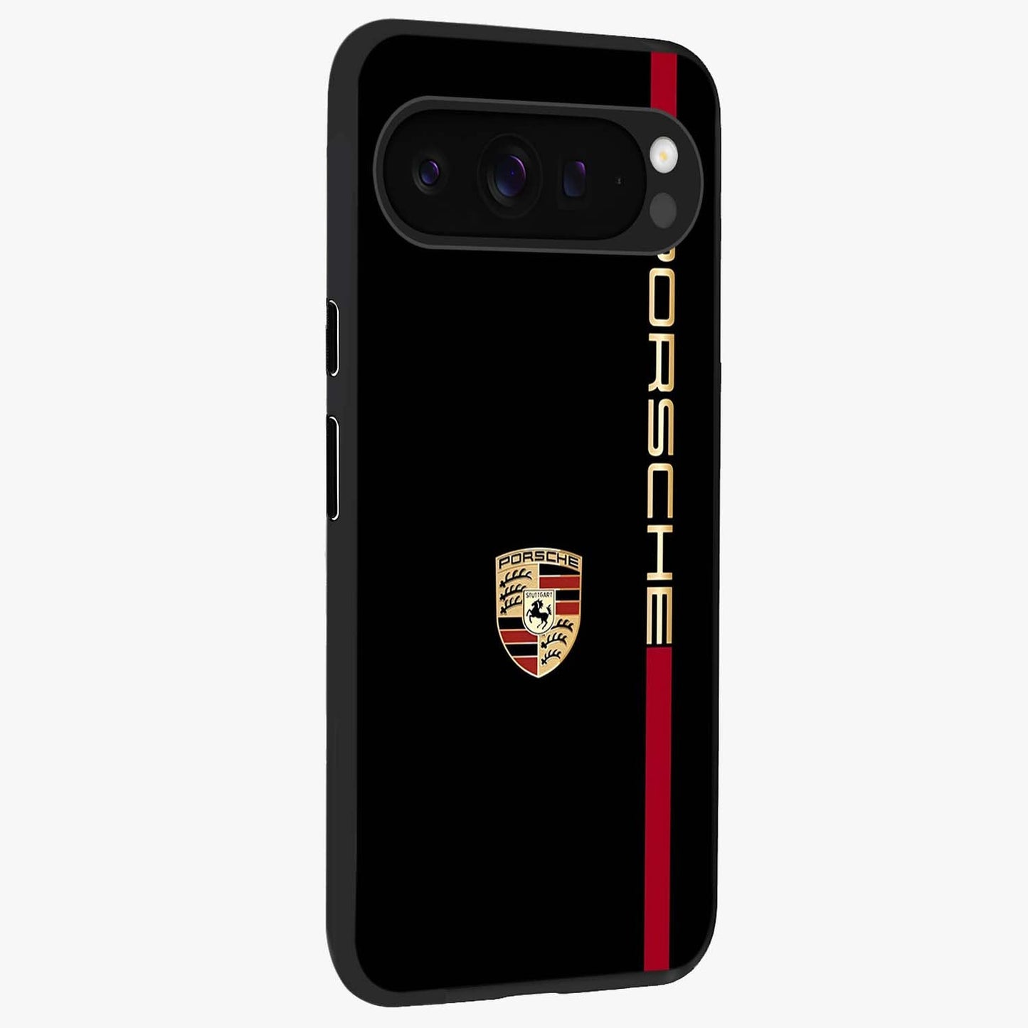 Black Minimal Porsche Glass Case upright view showcasing stylish automotive artwork with bold minimal theme.