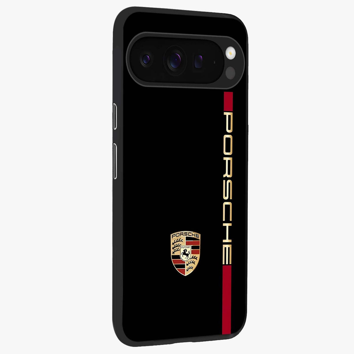 Black Minimal Porsche Glass Case upright view showcasing stylish automotive artwork with bold minimal theme.