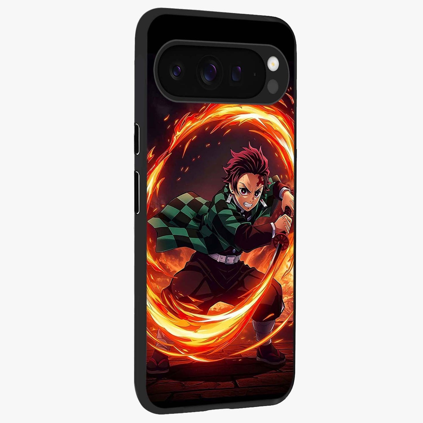 Blazing Sword Resolve Glass Case upright view showcasing dramatic warrior inspired artwork with intense visual style.