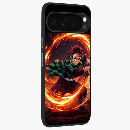 Blazing Sword Resolve Glass Case upright view showcasing dramatic warrior inspired artwork with intense visual style.
