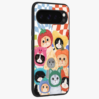 Cats in Fruits Glass Case upright view showcasing charming cat artwork with fun fruity theme.