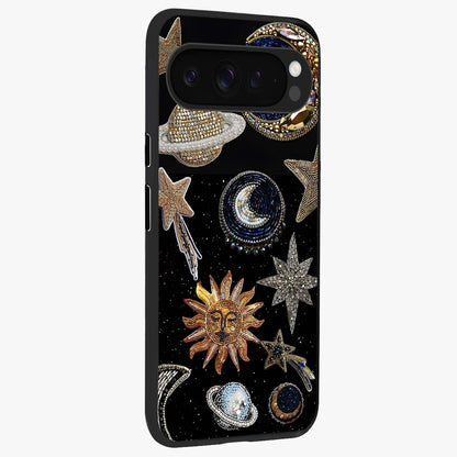 Celestial Gem Constellations Glass Case upright view showcasing cosmic constellation artwork with celestial aesthetic style.