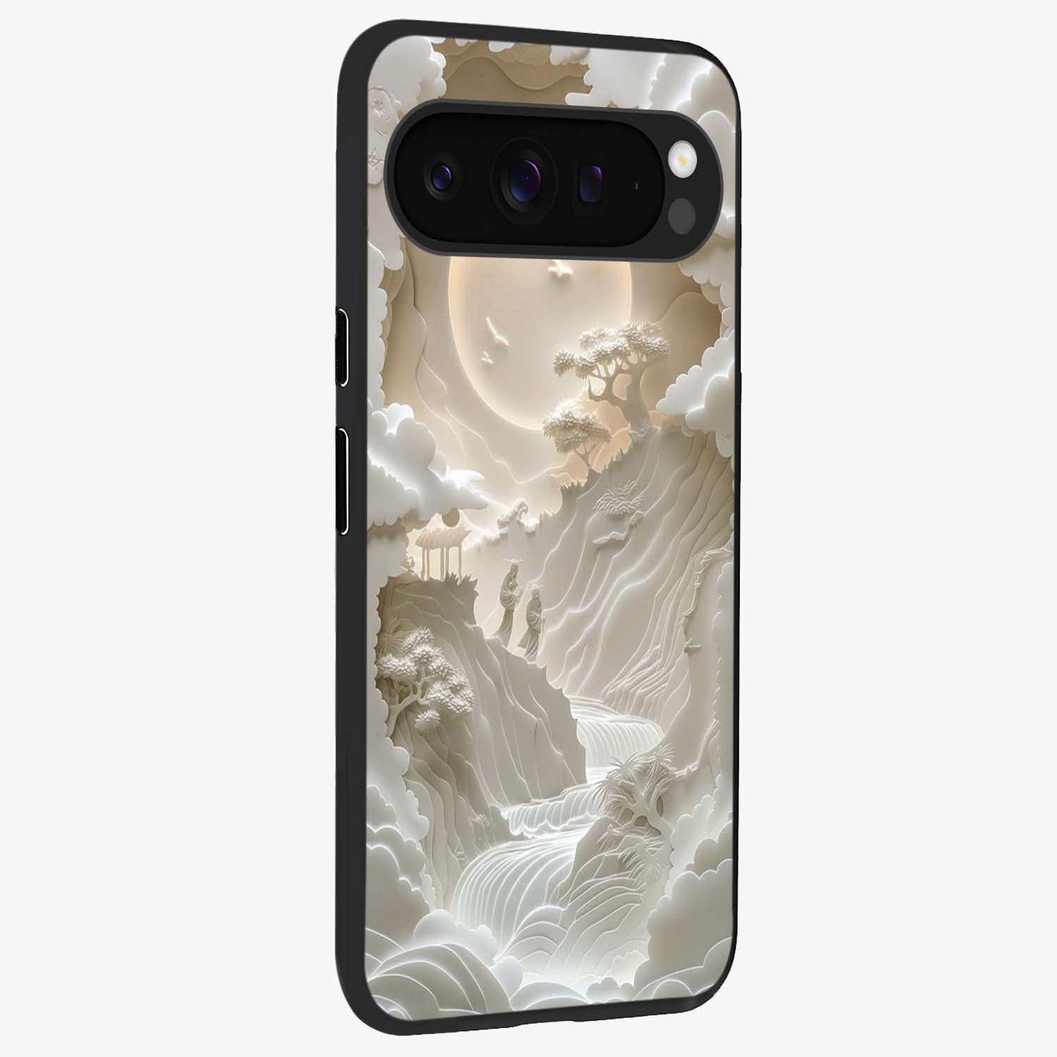 Celestial Origami Glass Case upright view showcasing creative origami artwork with modern celestial style.
