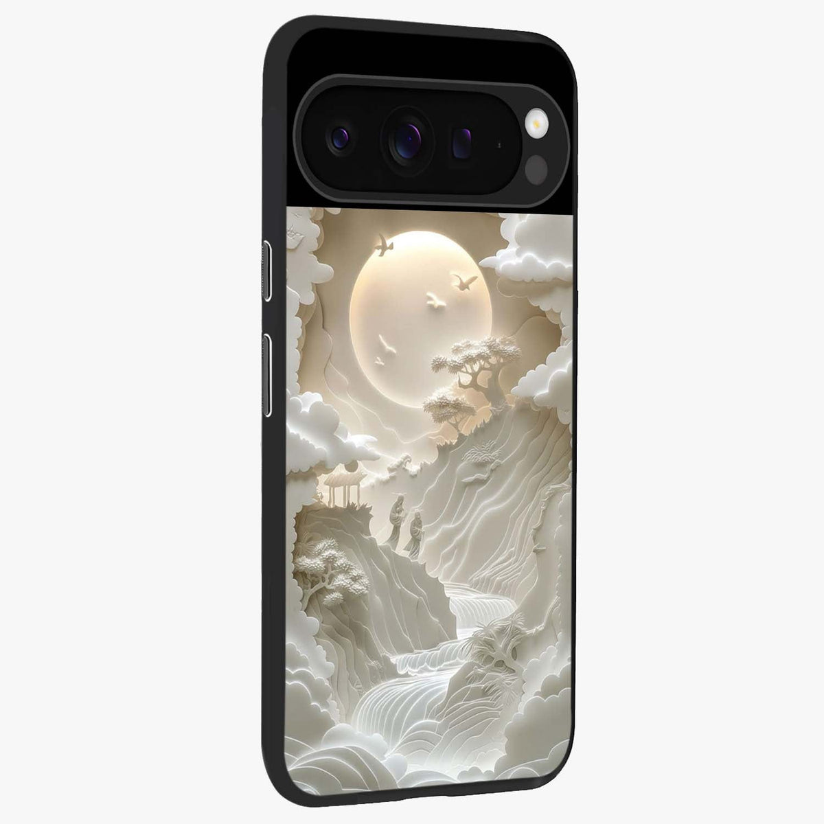 Celestial Origami Glass Case upright view showcasing creative origami artwork with modern celestial style.