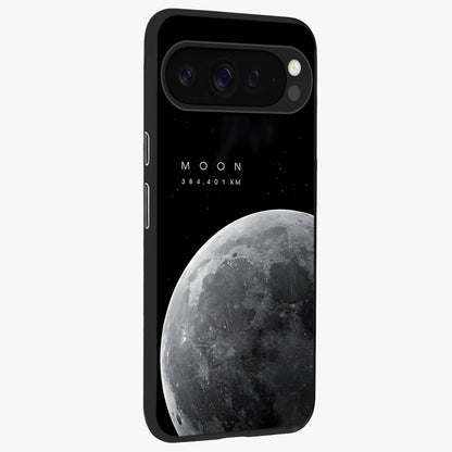 Cosmic Moon Glow Glass Case upright view showcasing luminous moon illustration with dreamy cosmic style.