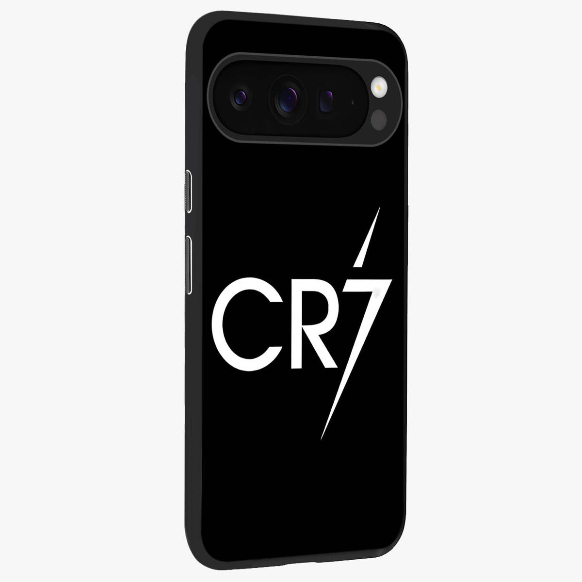 Cr7 Elite Strike Glass Case upright view showcasing energetic football inspired design with modern sports aesthetic.