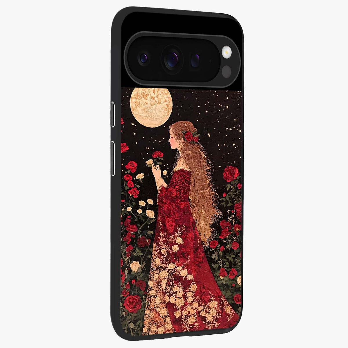 Crimson Dreams Glass Case upright view showcasing dreamy red toned artwork with modern aesthetic style.