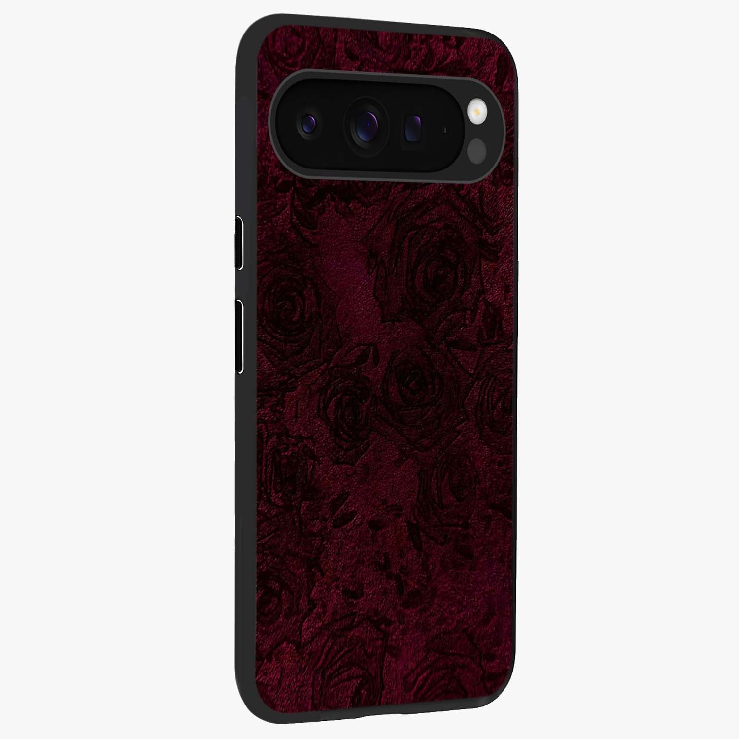 Crimson Fade Flow Glass Case upright view showcasing dynamic crimson flow artwork with stylish abstract theme.