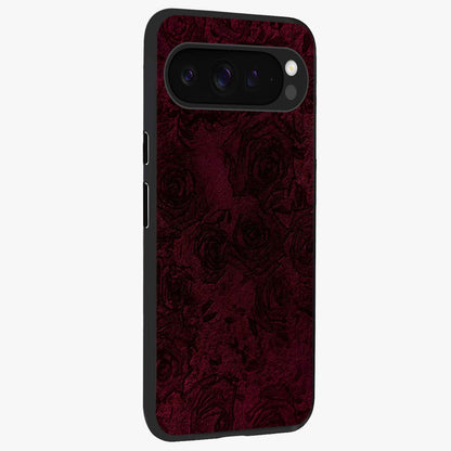 Crimson Fade Flow Glass Case upright view showcasing dynamic crimson flow artwork with stylish abstract theme.