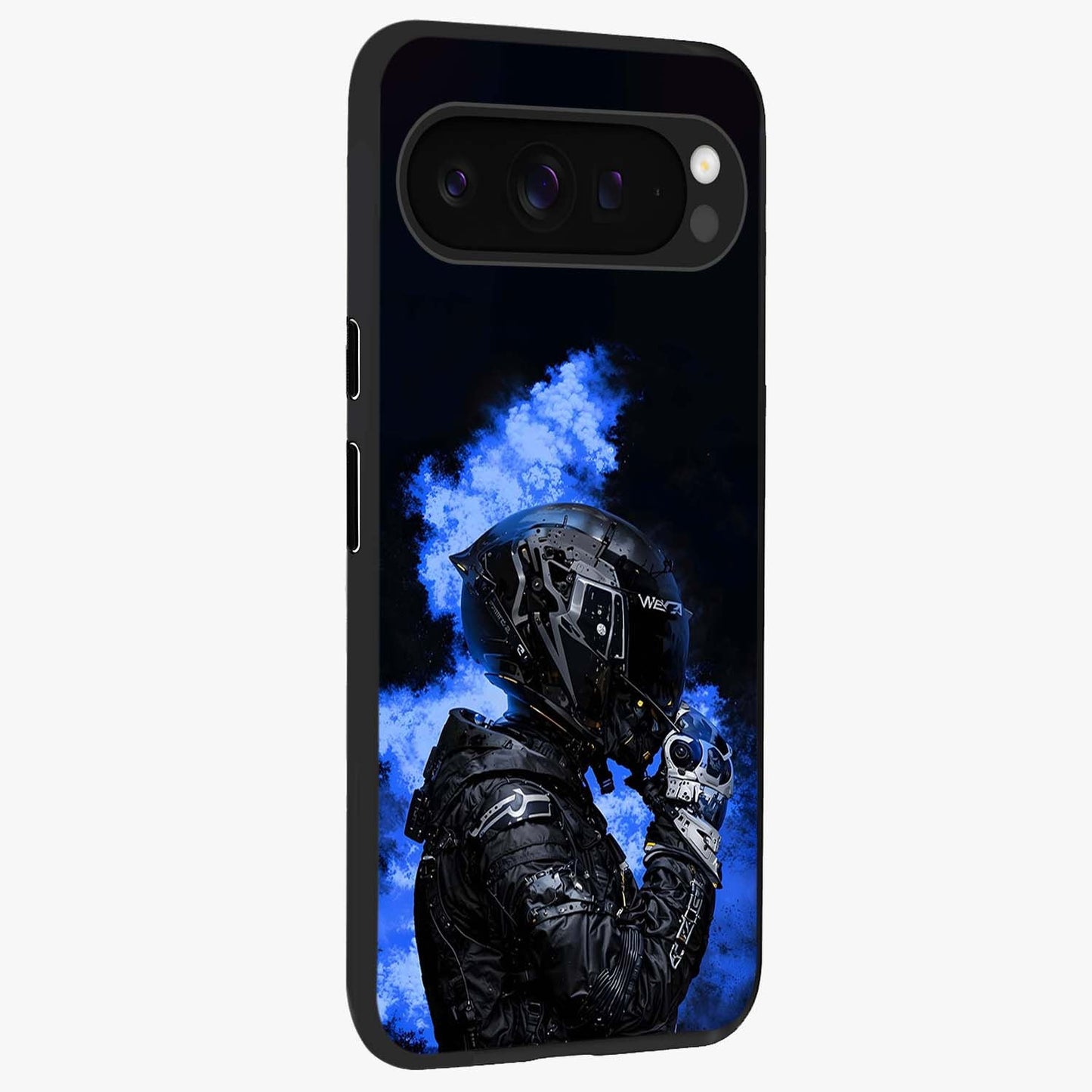 Cyber Sentinel Protocol Glass Case upright view showcasing advanced cyber sentinel artwork with futuristic tech theme.
